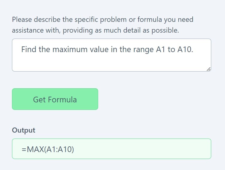 Generate excel formula example